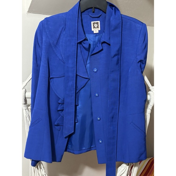 Anne Klein Jackets & Blazers - NEW Anne Klein Women's Blue Tweed Jacket Lined Size XL Open Front Blazer